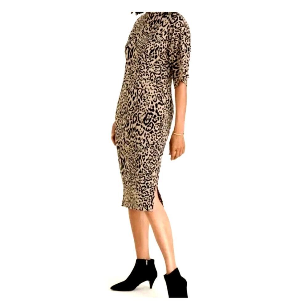 Chico's Cheetah Print Mock Neck Midi Shift Stretch Dress | Size 3 (16/18) | NWT